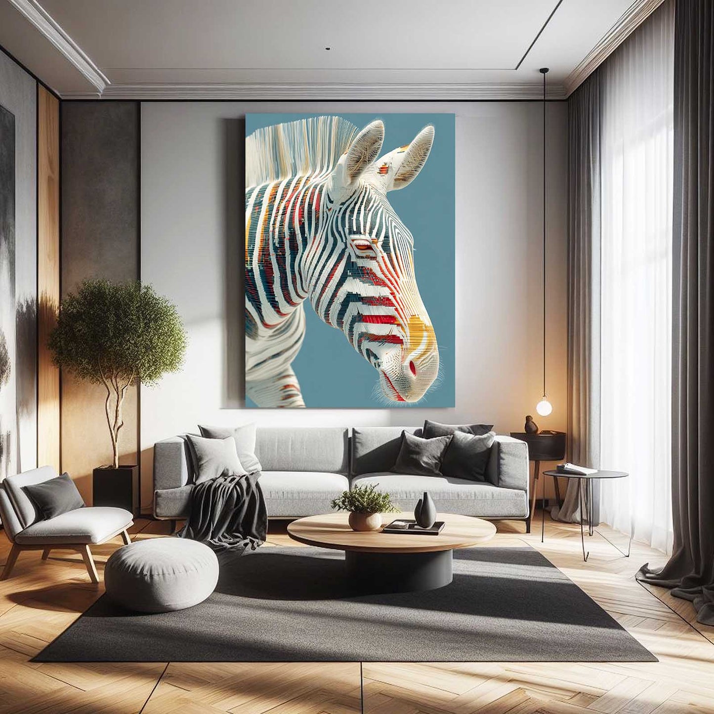 Blue Zebra Art – styled in a furnished interior