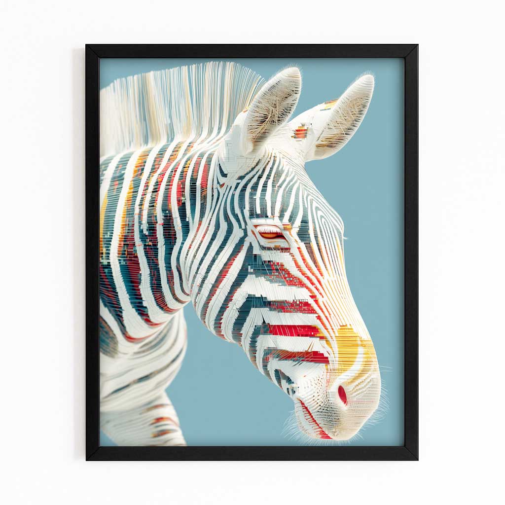 Blue Zebra Art – with Premium Black frame on white background