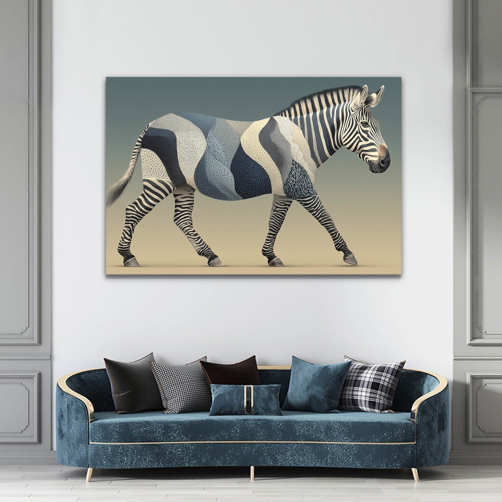 Blue Zebra Artwork – styled in a furnished interior