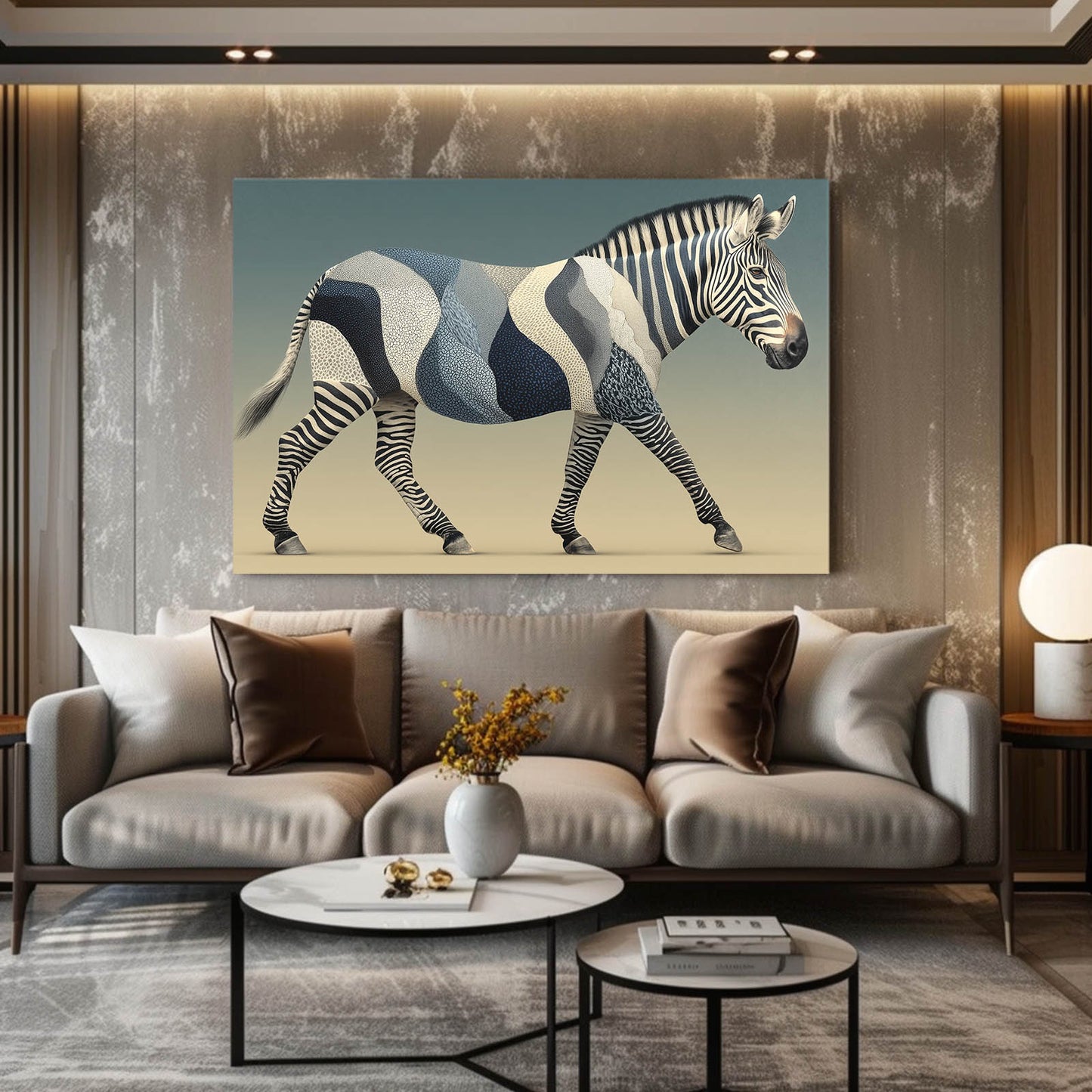 Blue Zebra Artwork – styled in a furnished interior