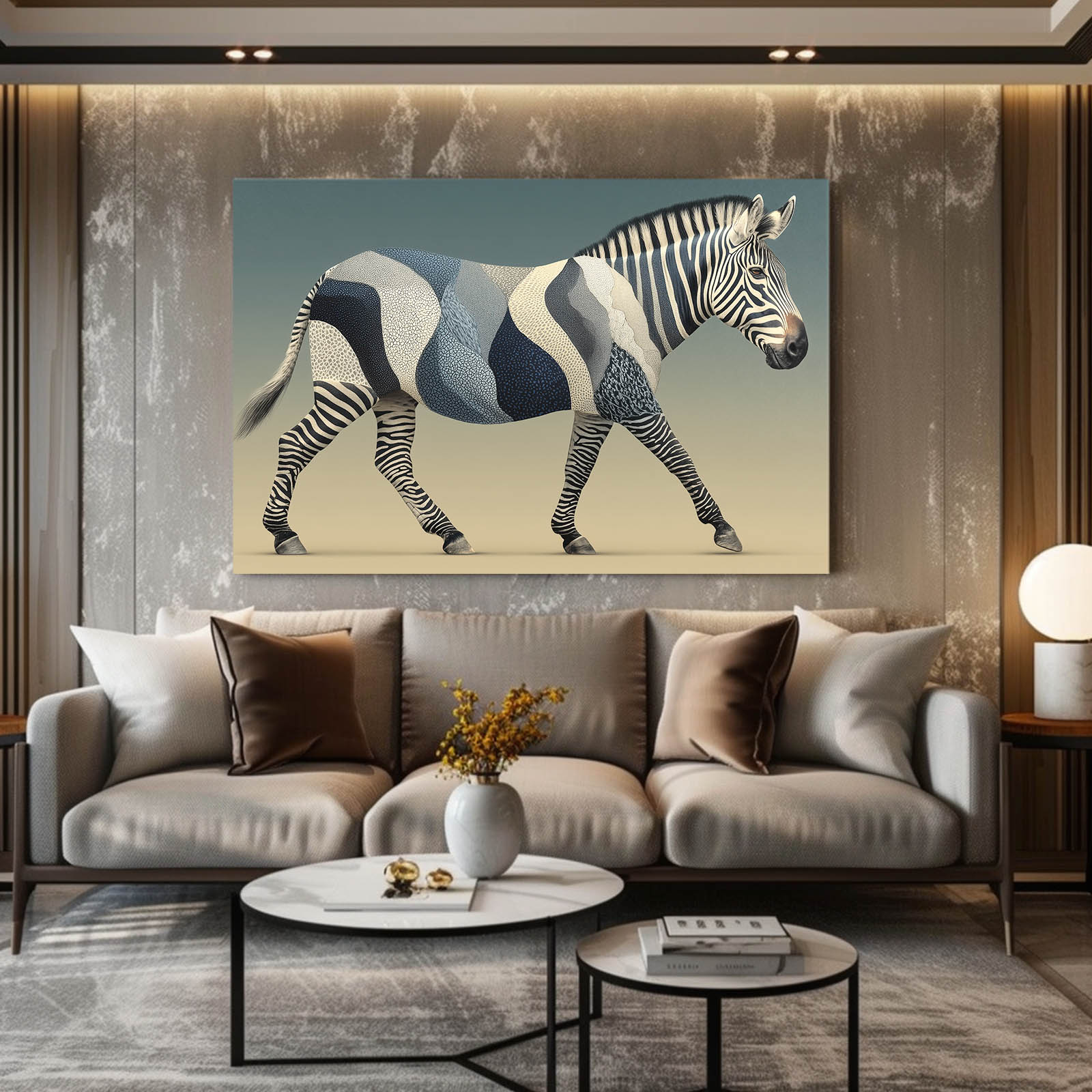 Blue Zebra Artwork – styled in a furnished interior