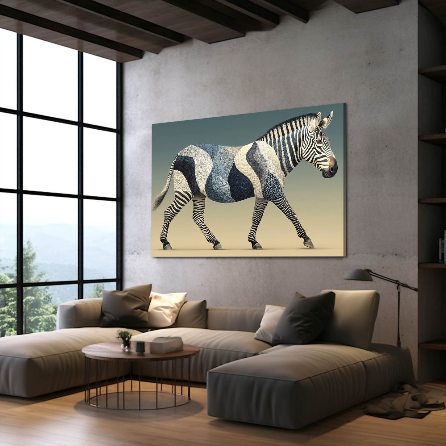 Blue Zebra Artwork – styled in a furnished interior