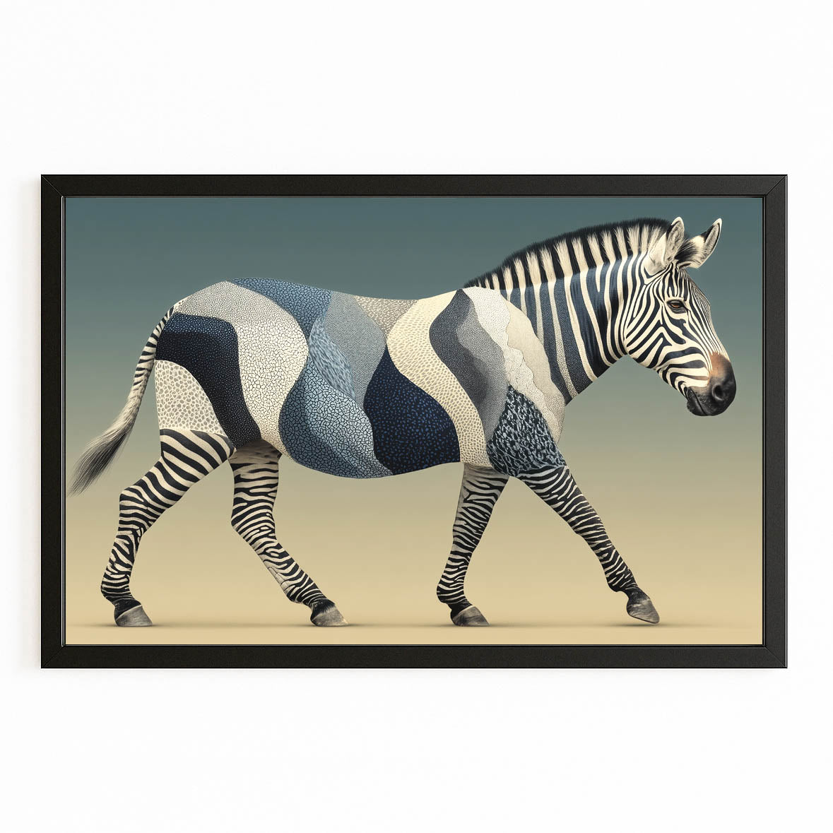 Blue Zebra Artwork – with Premium Black frame on white background