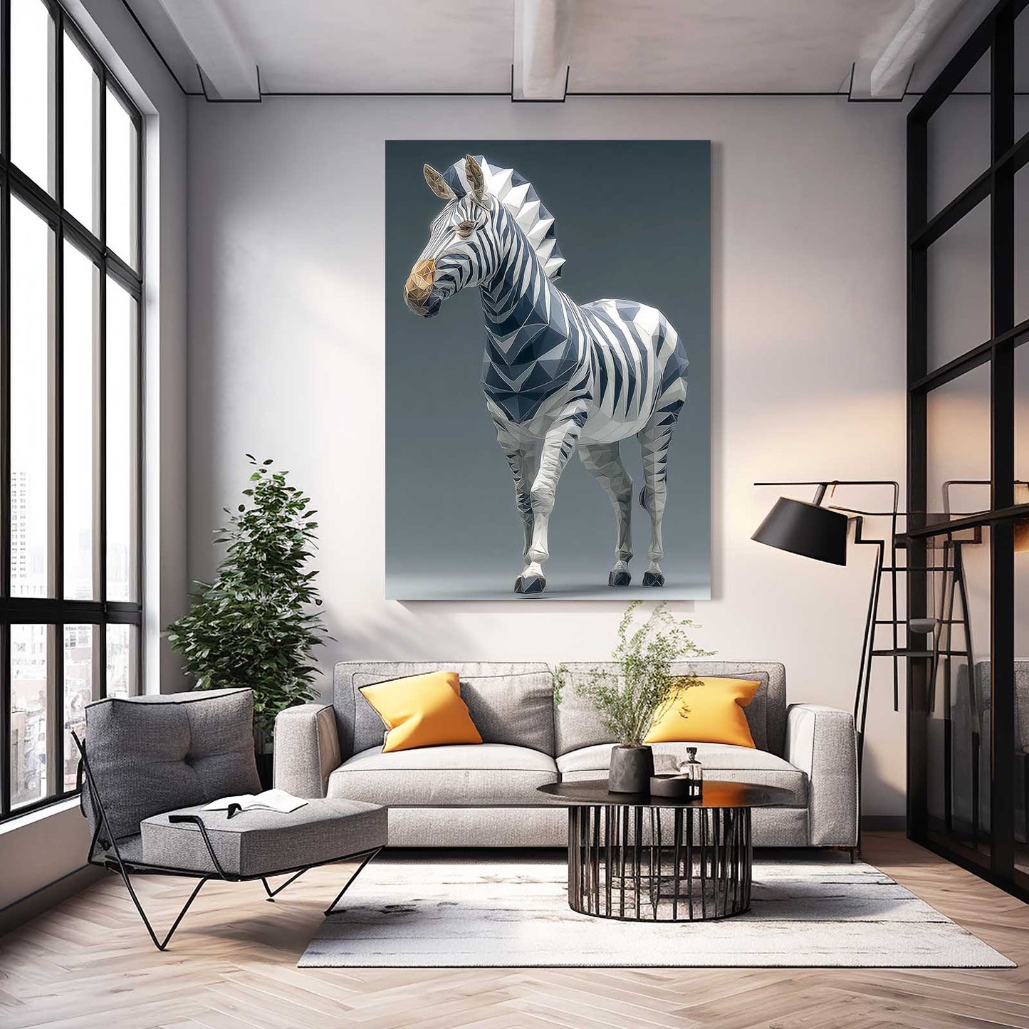 Blue Zebra Canvas Art – styled in a furnished interior