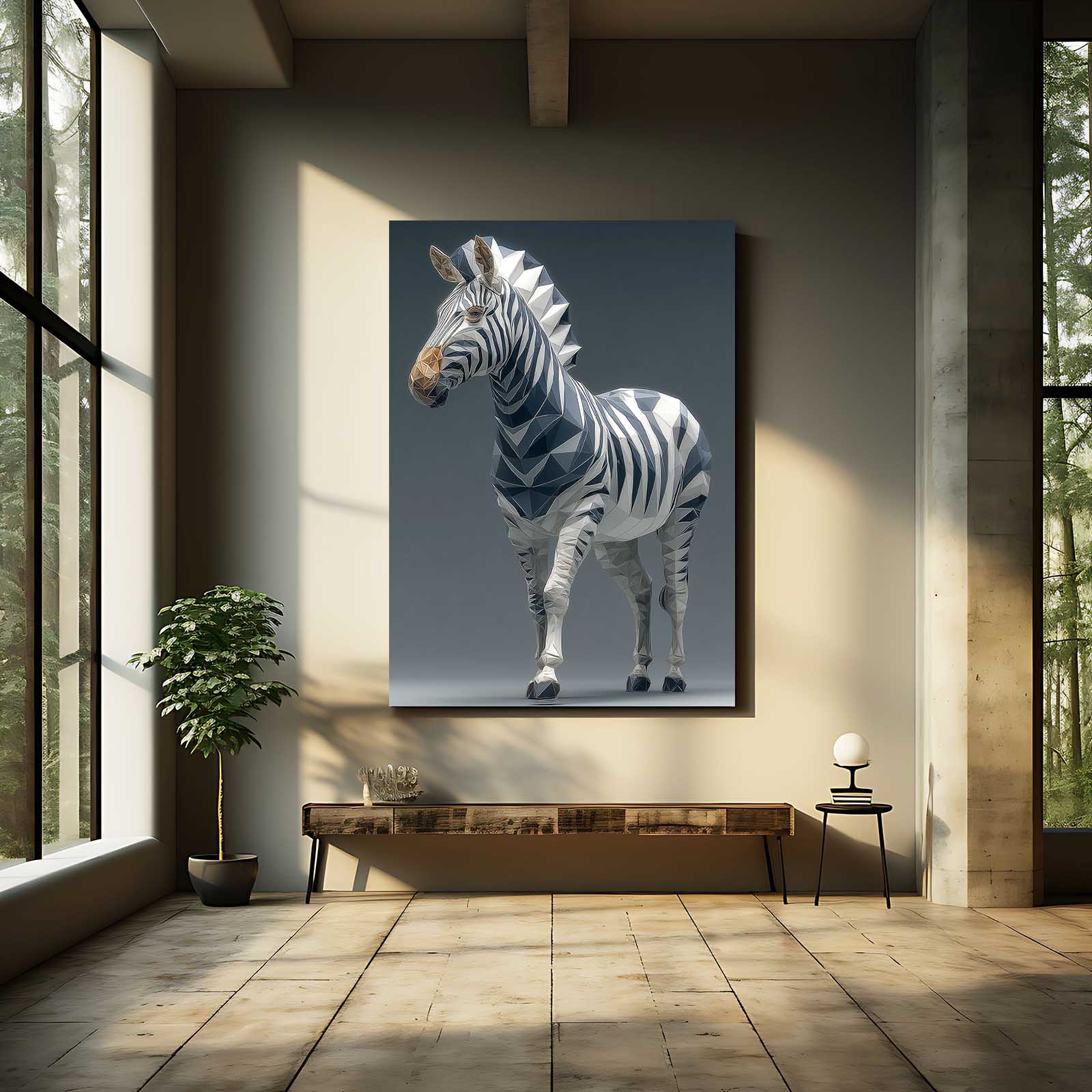 Blue Zebra Canvas Art – styled in a furnished interior