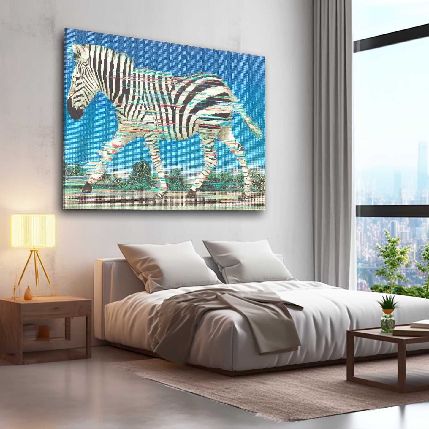 Blue Zebra Canvas – styled in a furnished interior