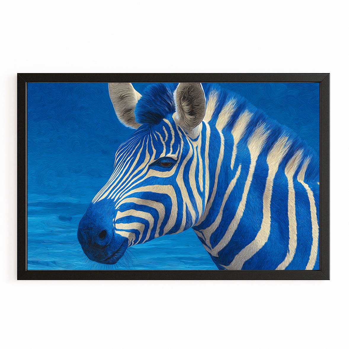 Blue Zebra Prints – with Premium Black frame on white background