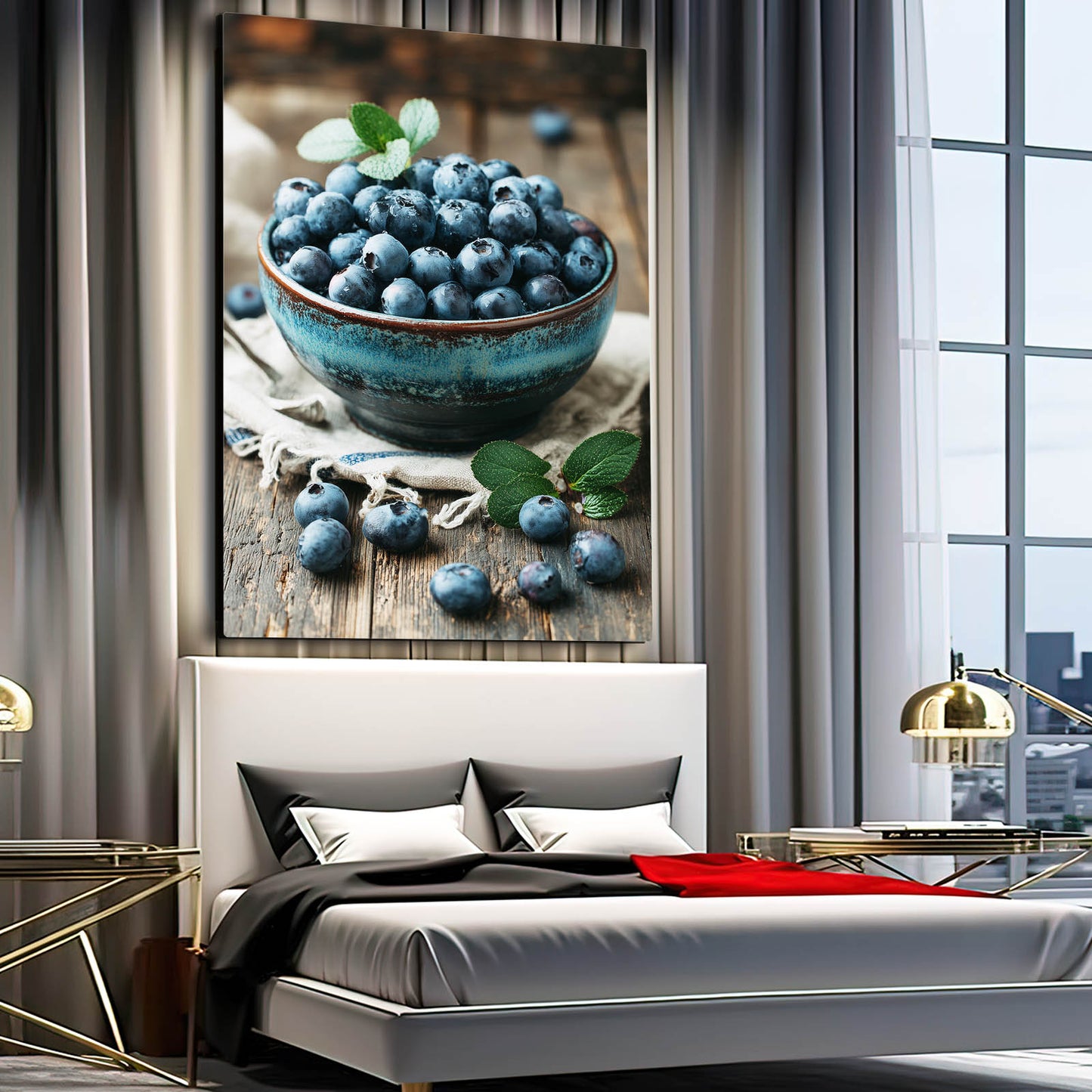 Blueberry Bowl Rustic Fruit Wall Decor – styled in a furnished interior