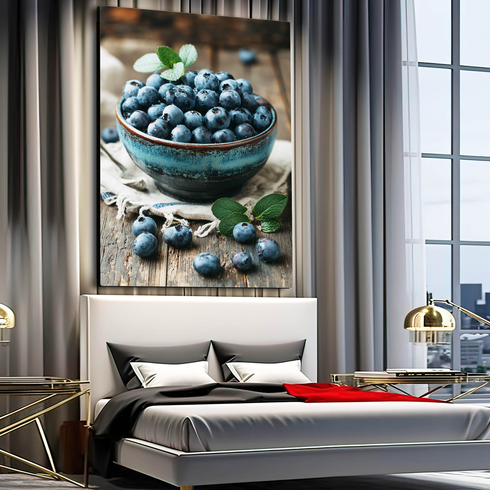 Blueberry Bowl Rustic Fruit Wall Decor – styled in a furnished interior