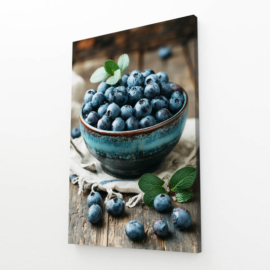 Blueberry Bowl Rustic Fruit Wall Decor – angled canvas view on white background