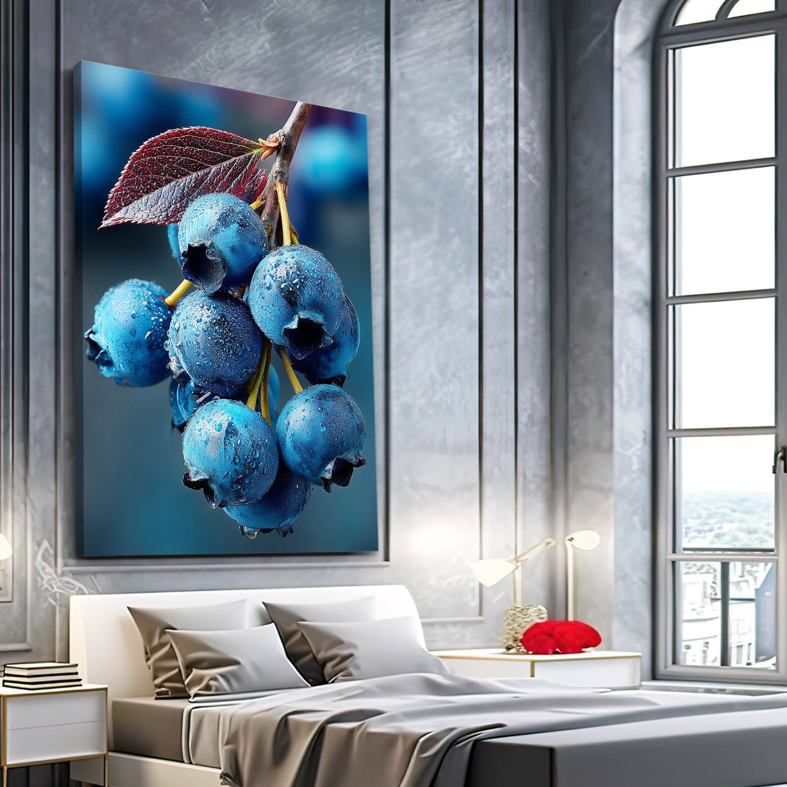 Blueberry Branch Blue Fruit Art – styled in a furnished interior