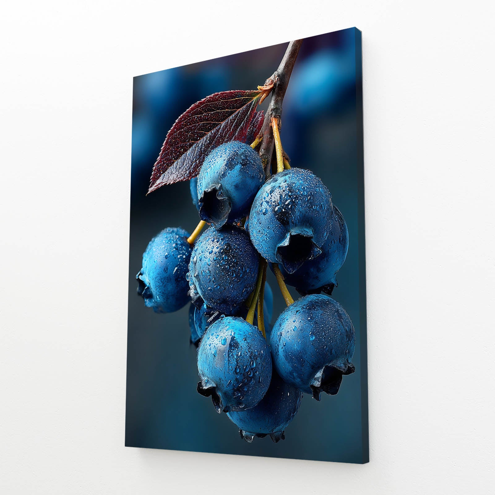 Blueberry Branch Blue Fruit Art – angled canvas view on white background