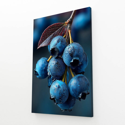 Blueberry Branch Blue Fruit Art – angled canvas view on white background
