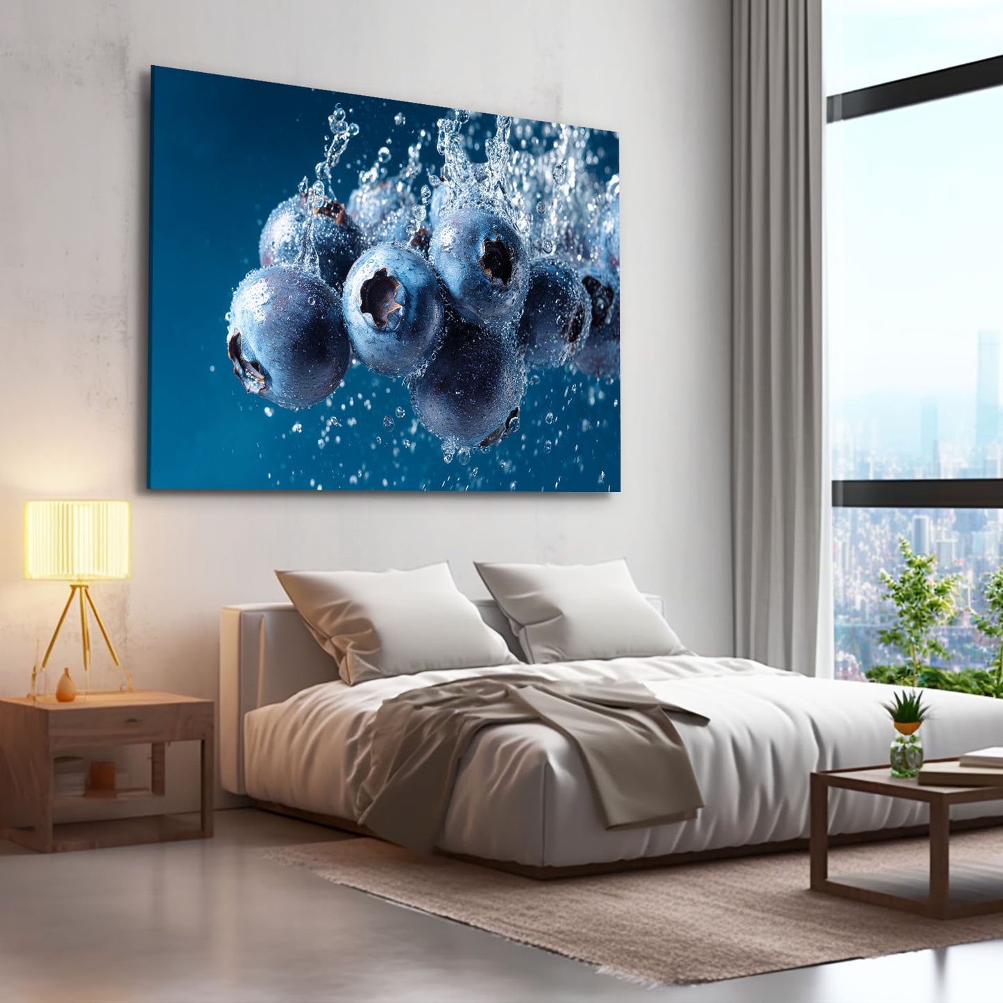 Blueberry Water Splash Fruit Wall Decor – styled in a furnished interior