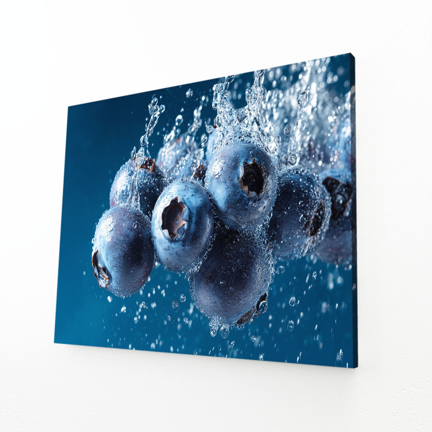Blueberry Water Splash Fruit Wall Decor – angled canvas view on white background