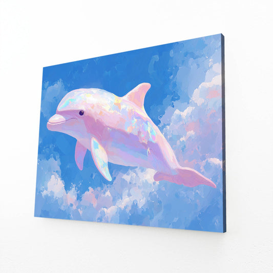 Blush Cloud Dolphin Canvas – angled canvas view on white background