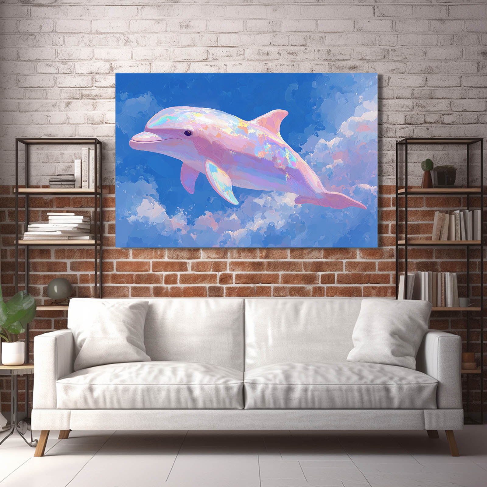 Blush Cloud Dolphin Canvas – styled in a furnished interior