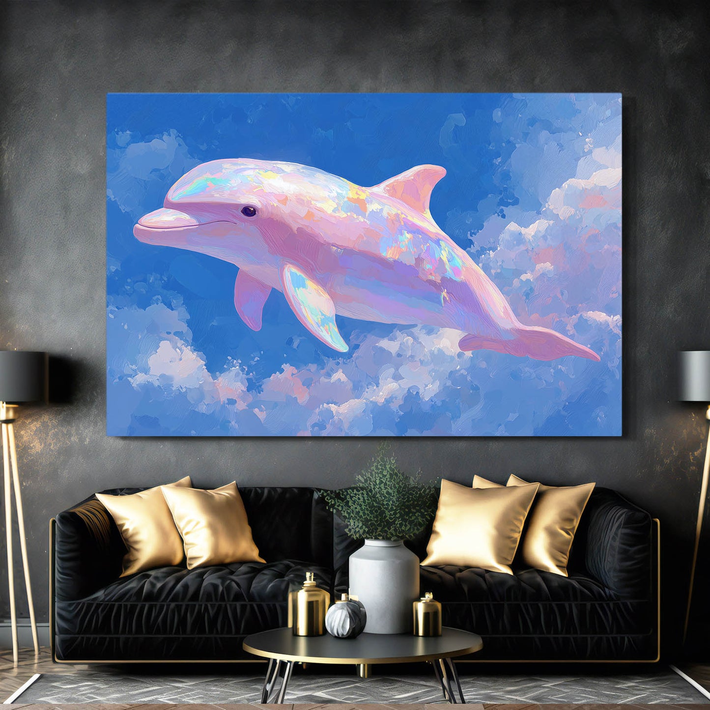 Blush Cloud Dolphin Canvas – styled in a furnished interior