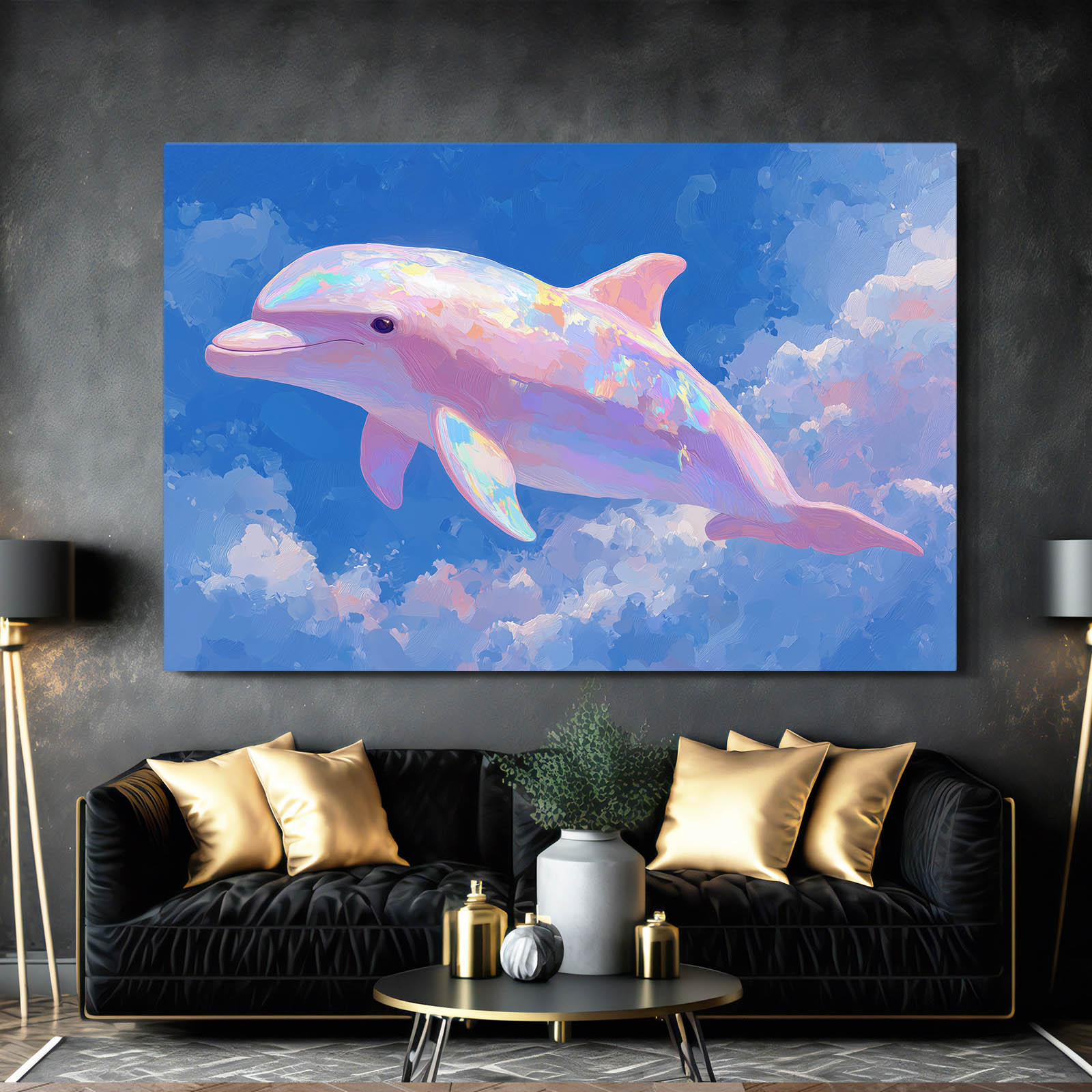 Blush Cloud Dolphin Canvas – styled in a furnished interior