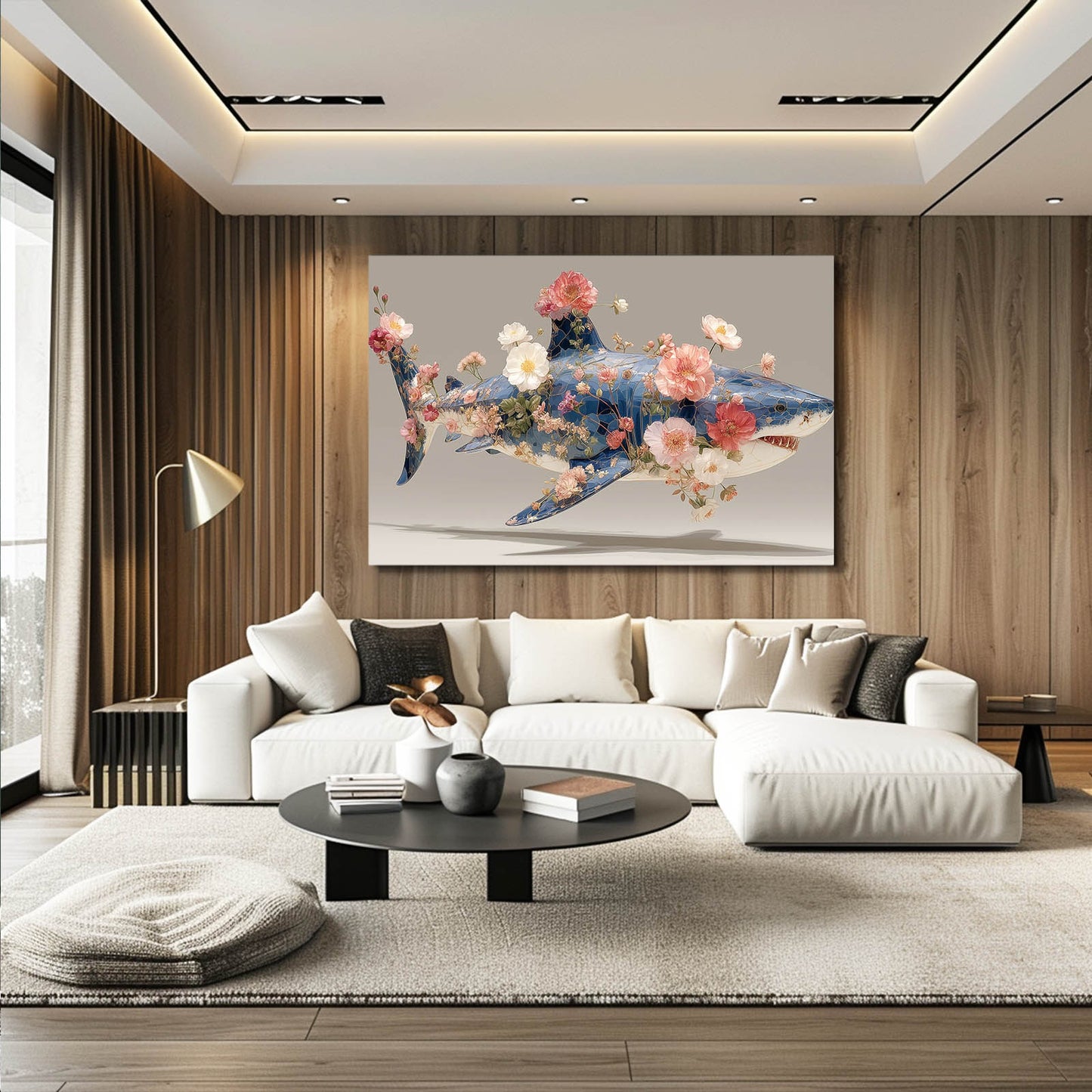 Blush Floral Shark Wall Decor – styled in a furnished interior