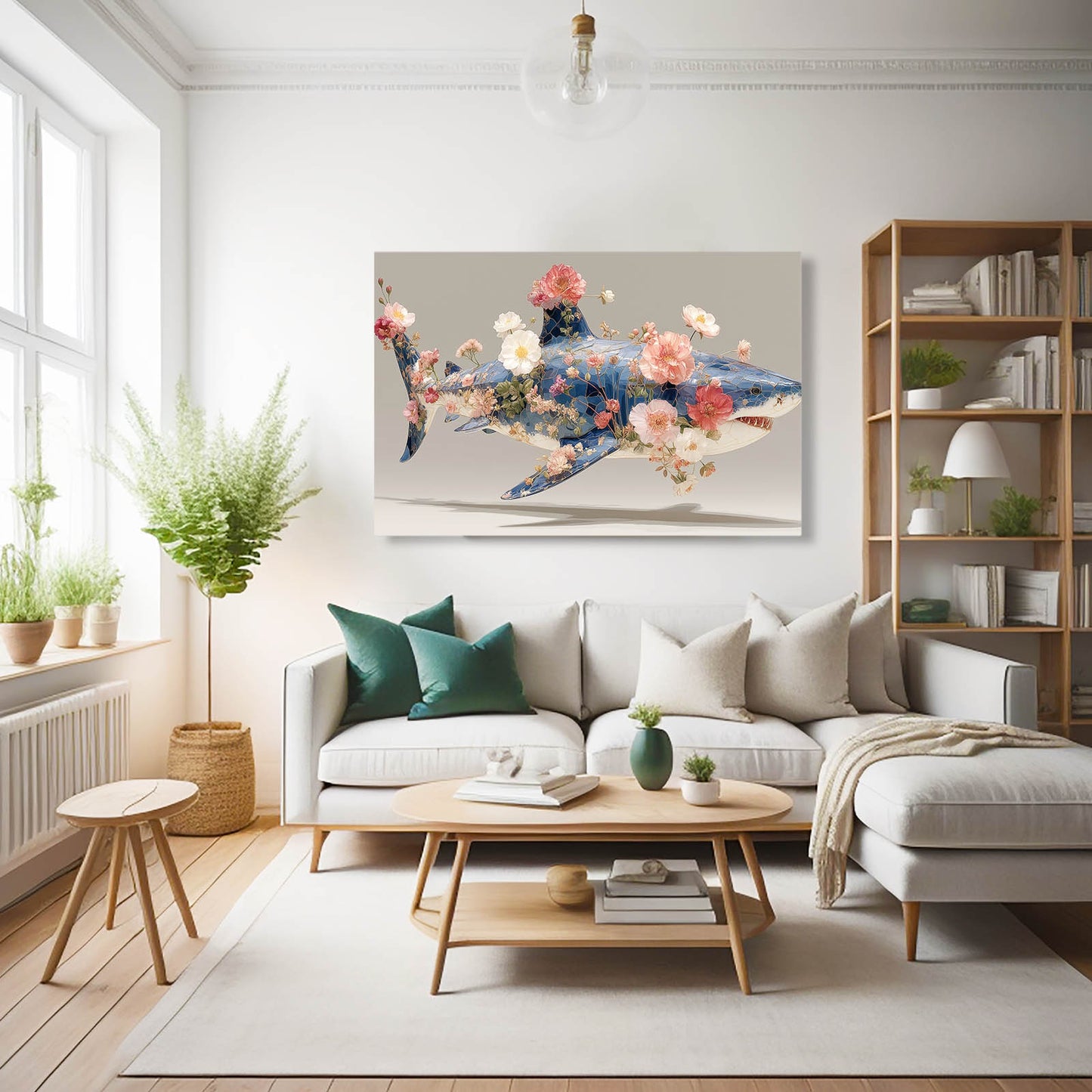 Blush Floral Shark Wall Decor – styled in a furnished interior