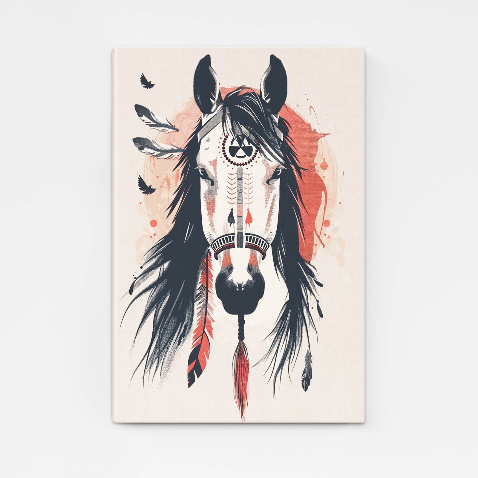 Boho Abstract Horse Decor — boho canvas print in white tones