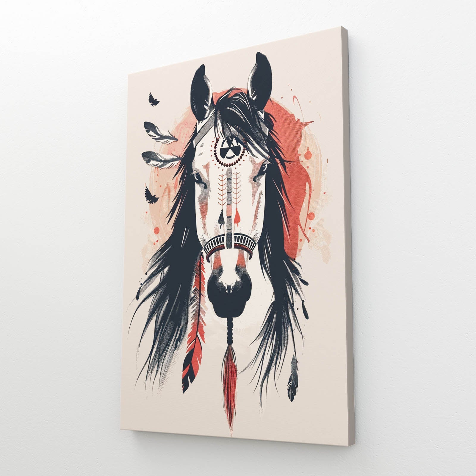 Boho Abstract Horse Decor — boho canvas print in white tones, view 2