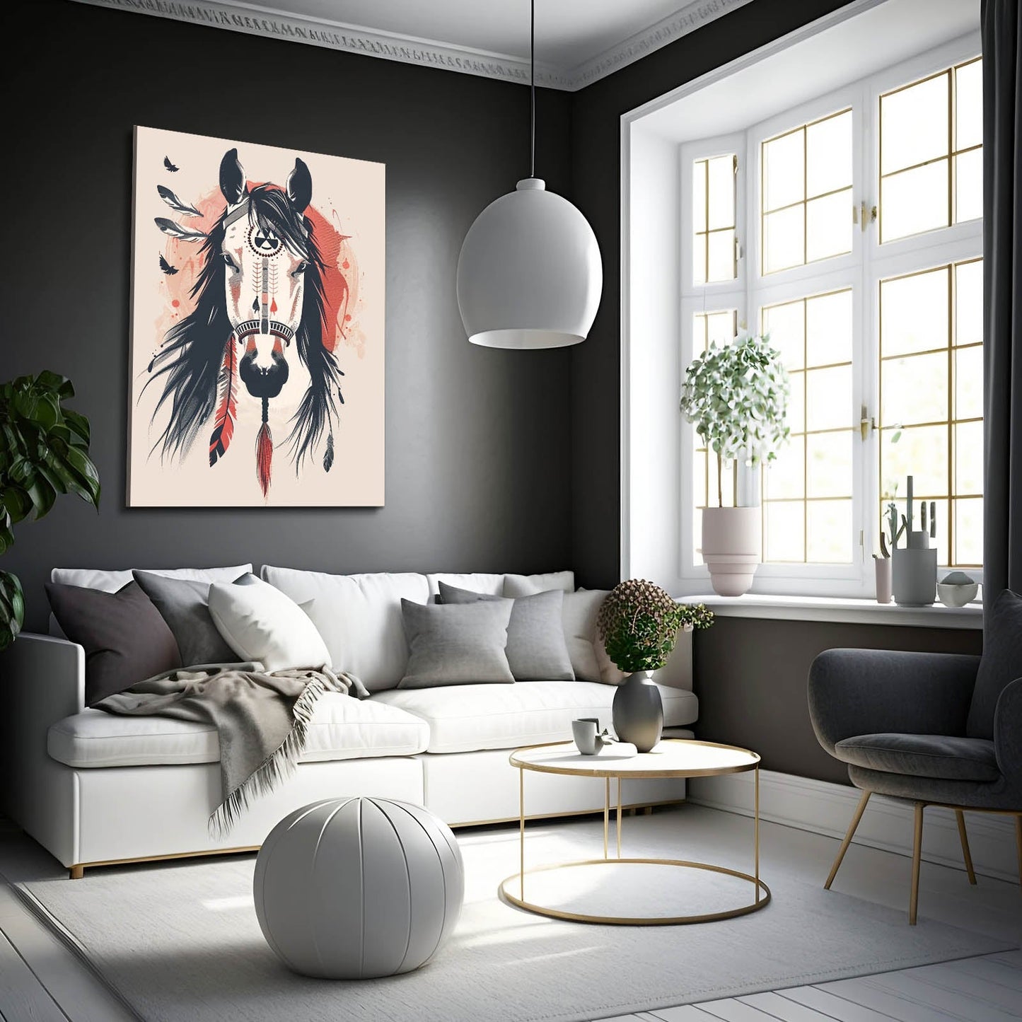 Boho Abstract Horse Decor — boho canvas print in white tones, view 5