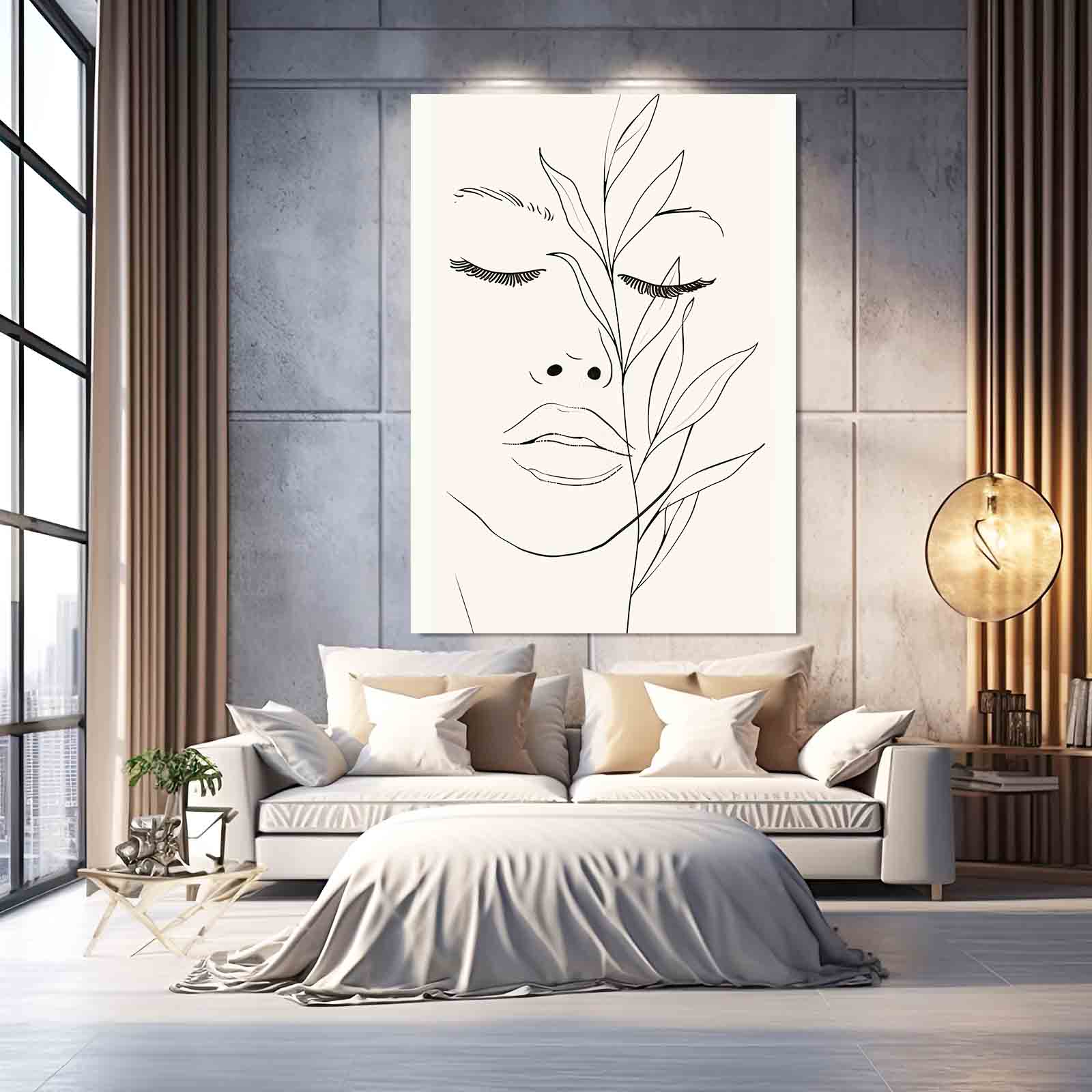 Boho Art Prints — botanical canvas print in white tones, view 3