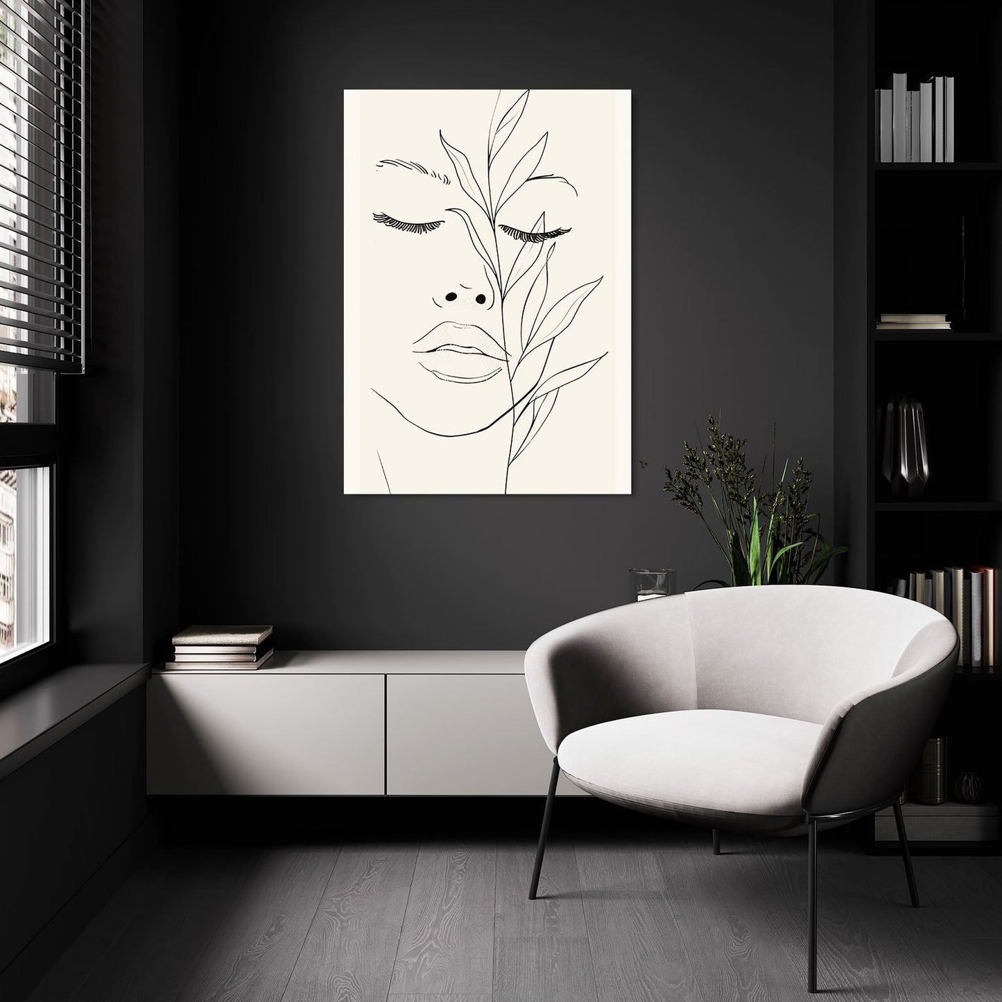 Boho Art Prints — botanical canvas print in white tones, view 4