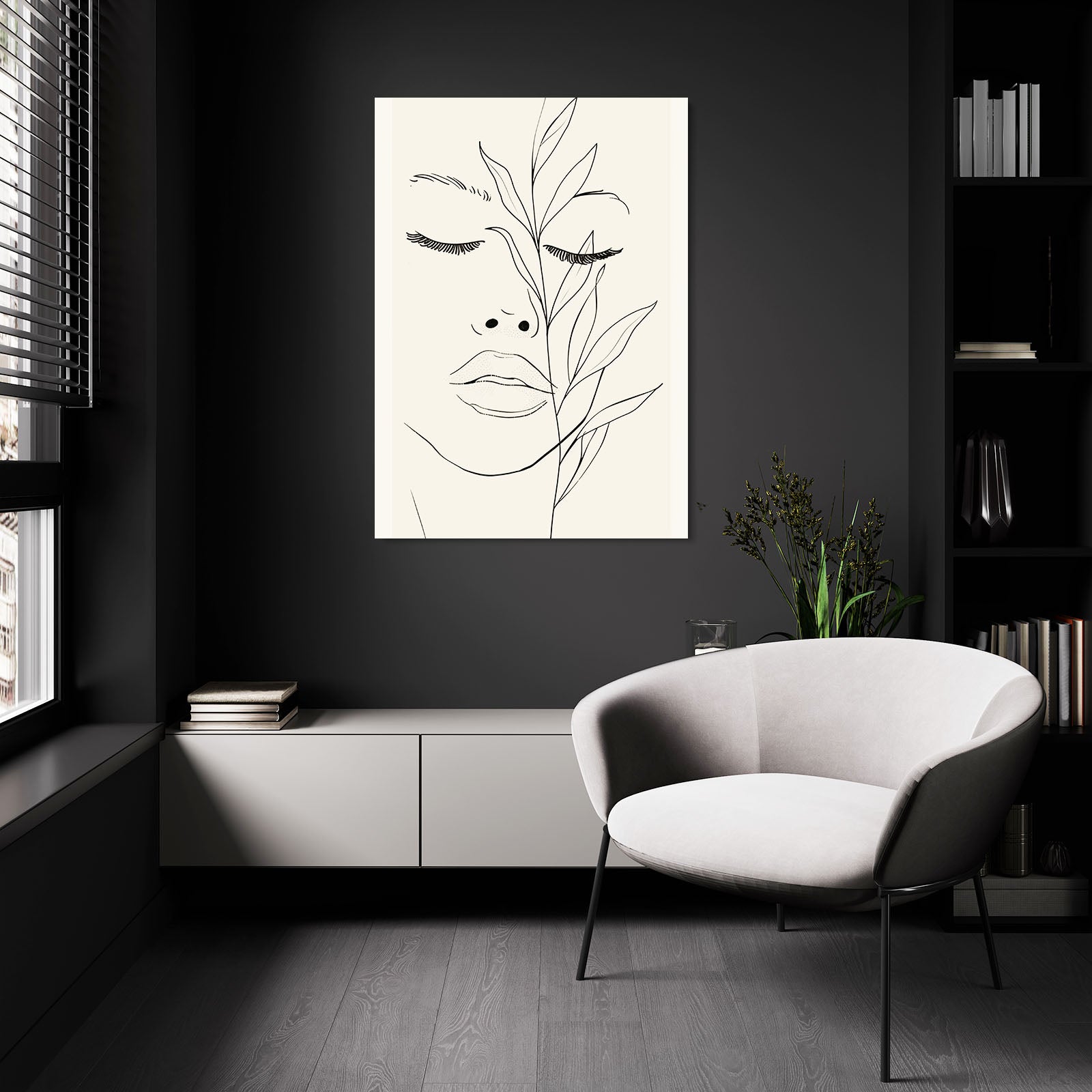 Boho Art Prints — botanical canvas print in white tones, view 4