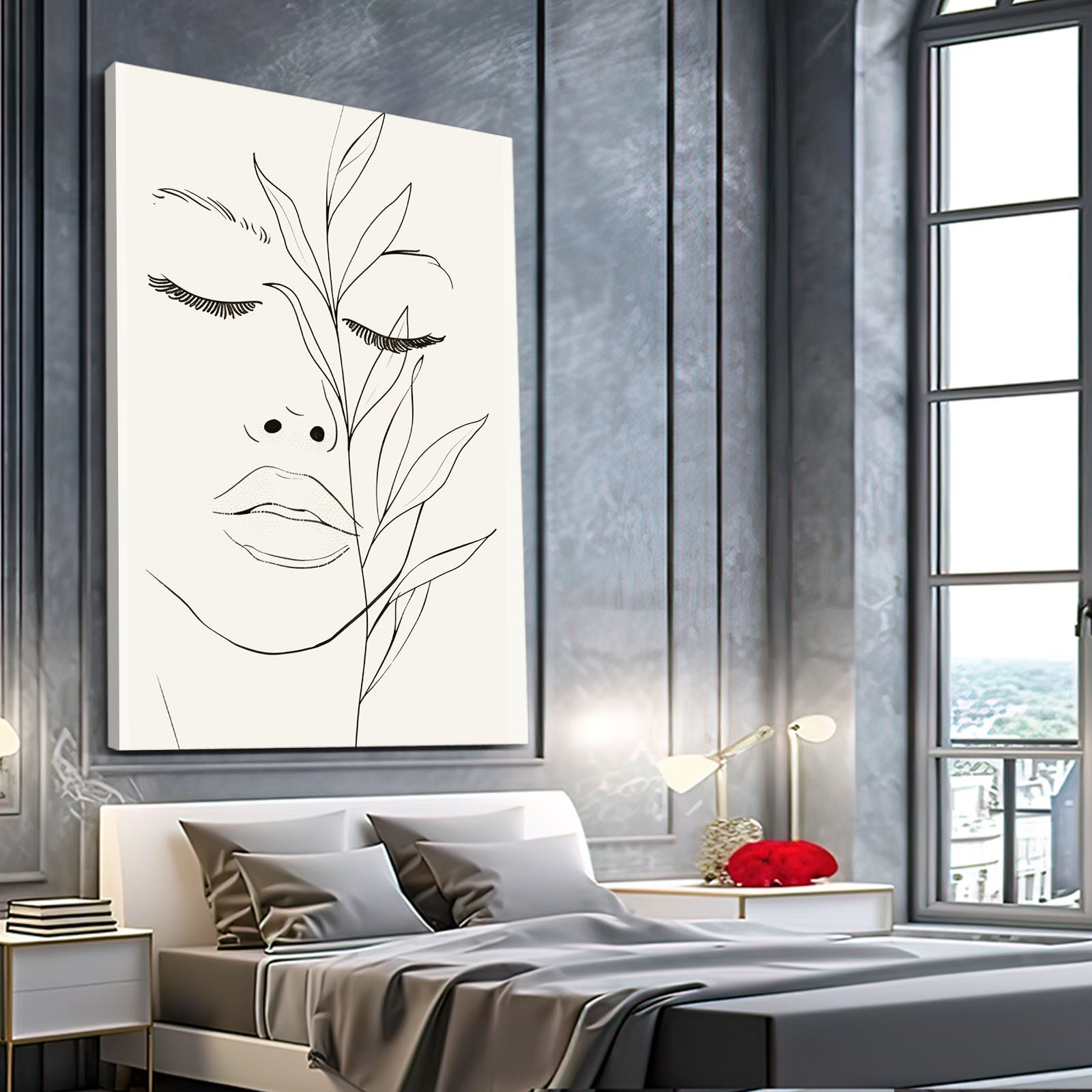 Boho Art Prints — botanical canvas print in white tones, view 5