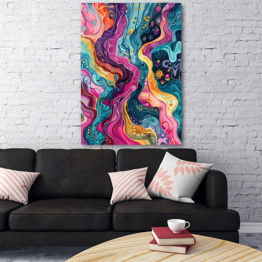 Boho Art Wall — abstract canvas print in blue tones, view 3