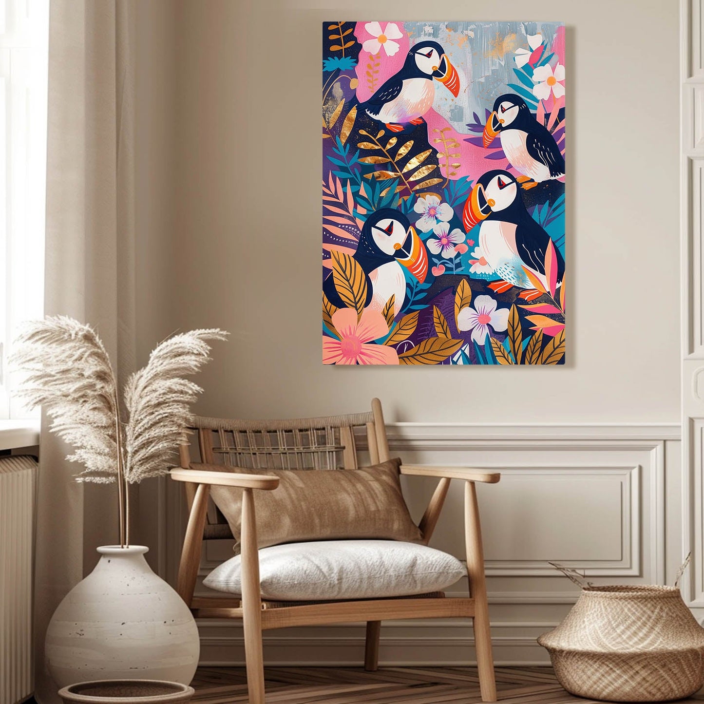 Boho Coastal Puffin Art Wall Art