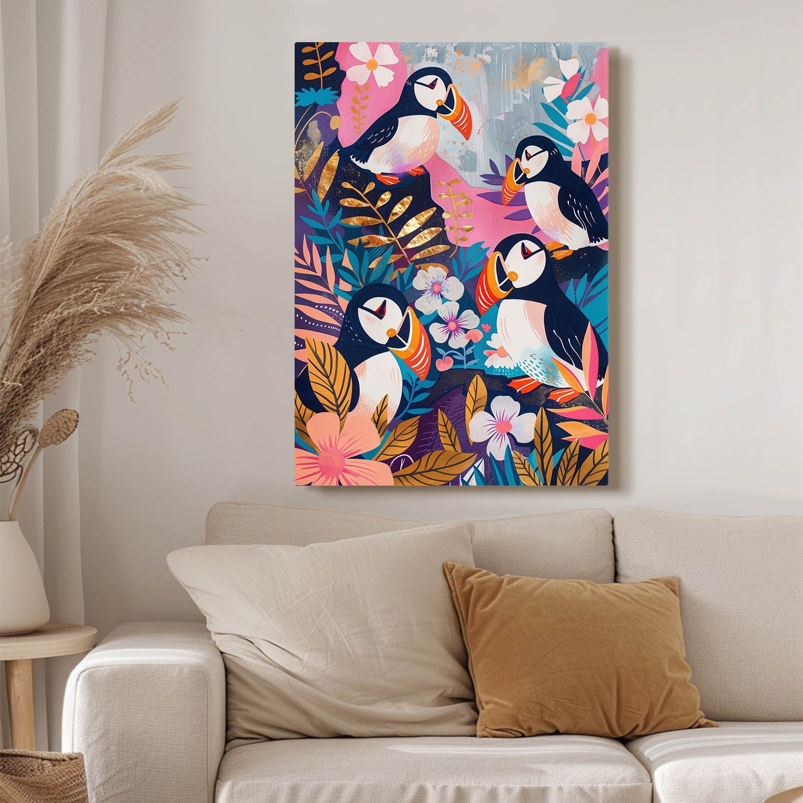 Boho Coastal Puffin Art Wall Art