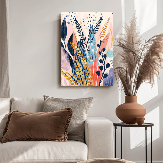Boho Colorful Leaves Art — abstract canvas print in blue tones, view 3