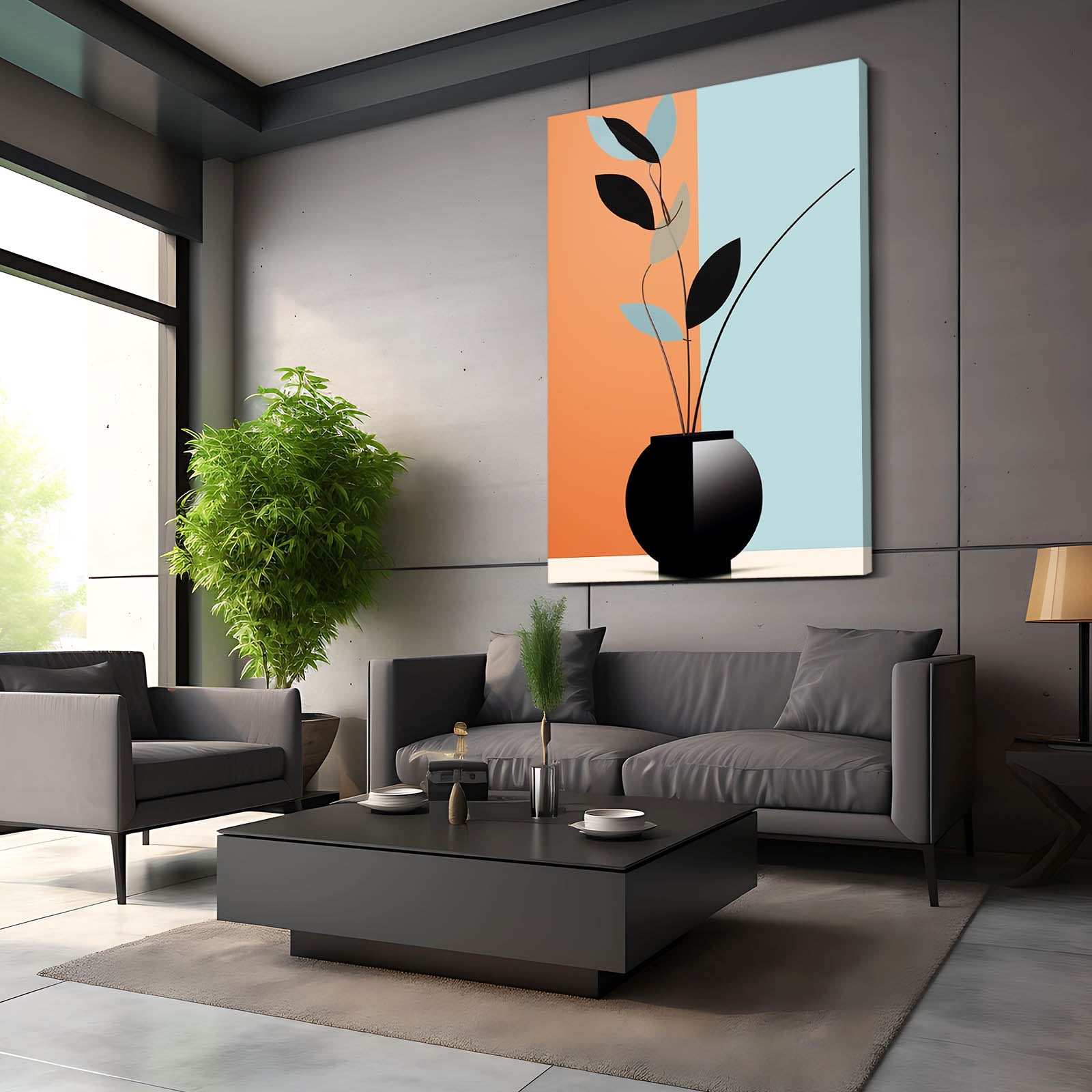 Boho Contemporary Leaf Decor — contemporary canvas print in orange tones, view 4