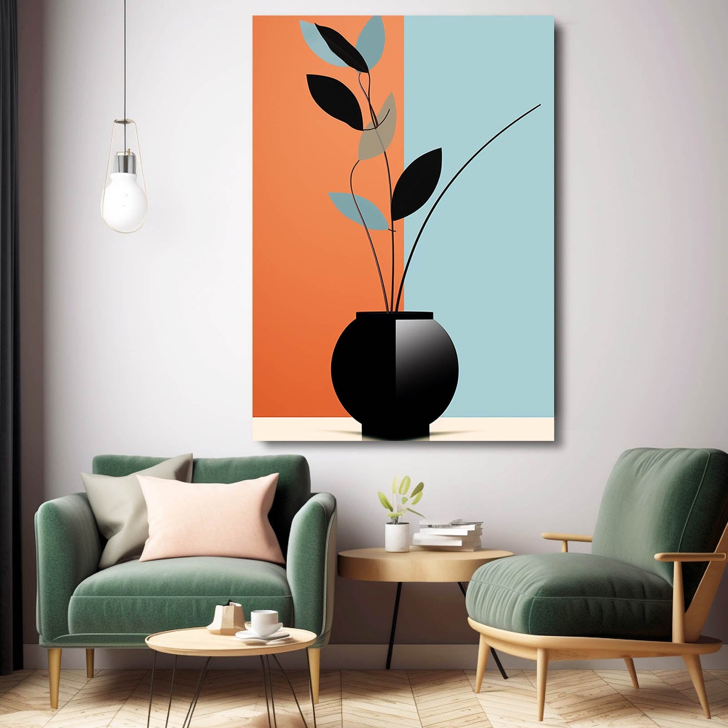 Boho Contemporary Leaf Decor — contemporary canvas print in orange tones, view 5