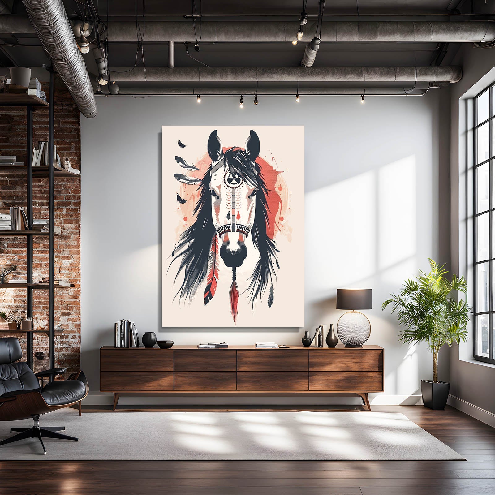 Boho Horse Artwork – angled canvas view on white background