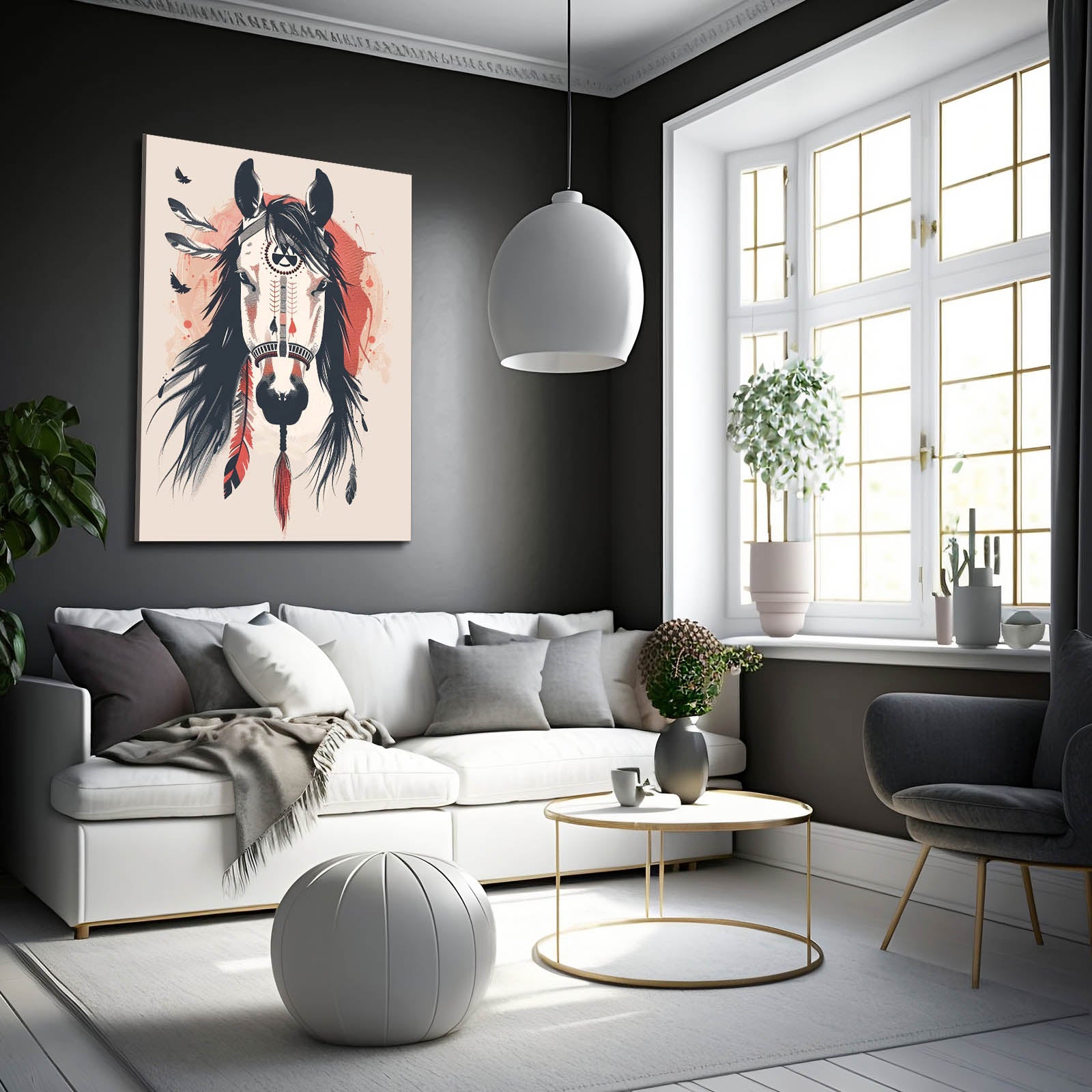 Boho Horse Artwork – angled canvas view on white background