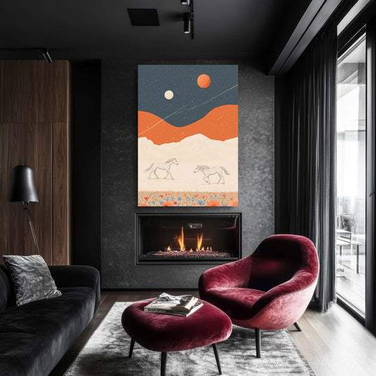 Boho Horse Canvas Art – angled canvas view on white background