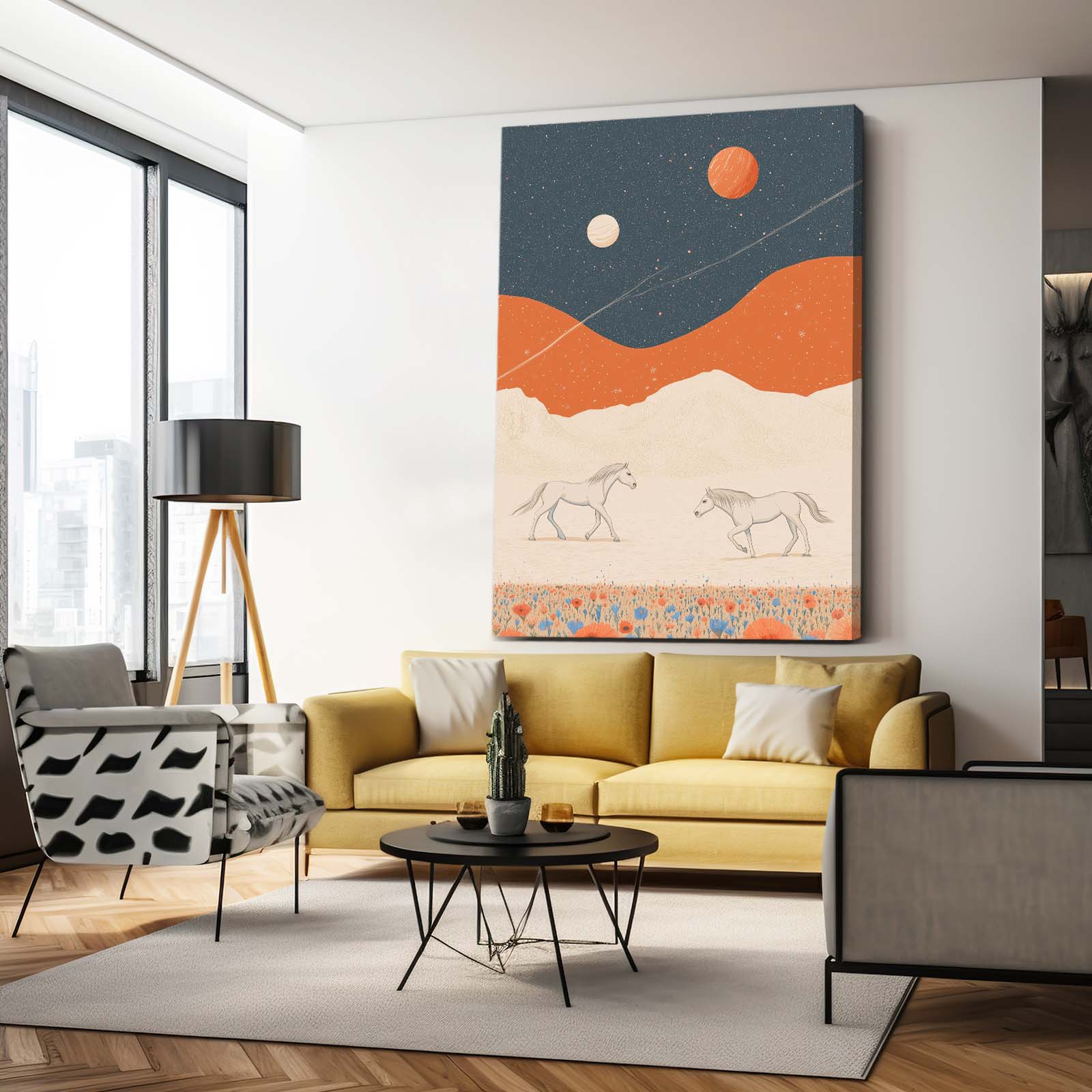 Boho Horse Canvas Art – angled canvas view on white background