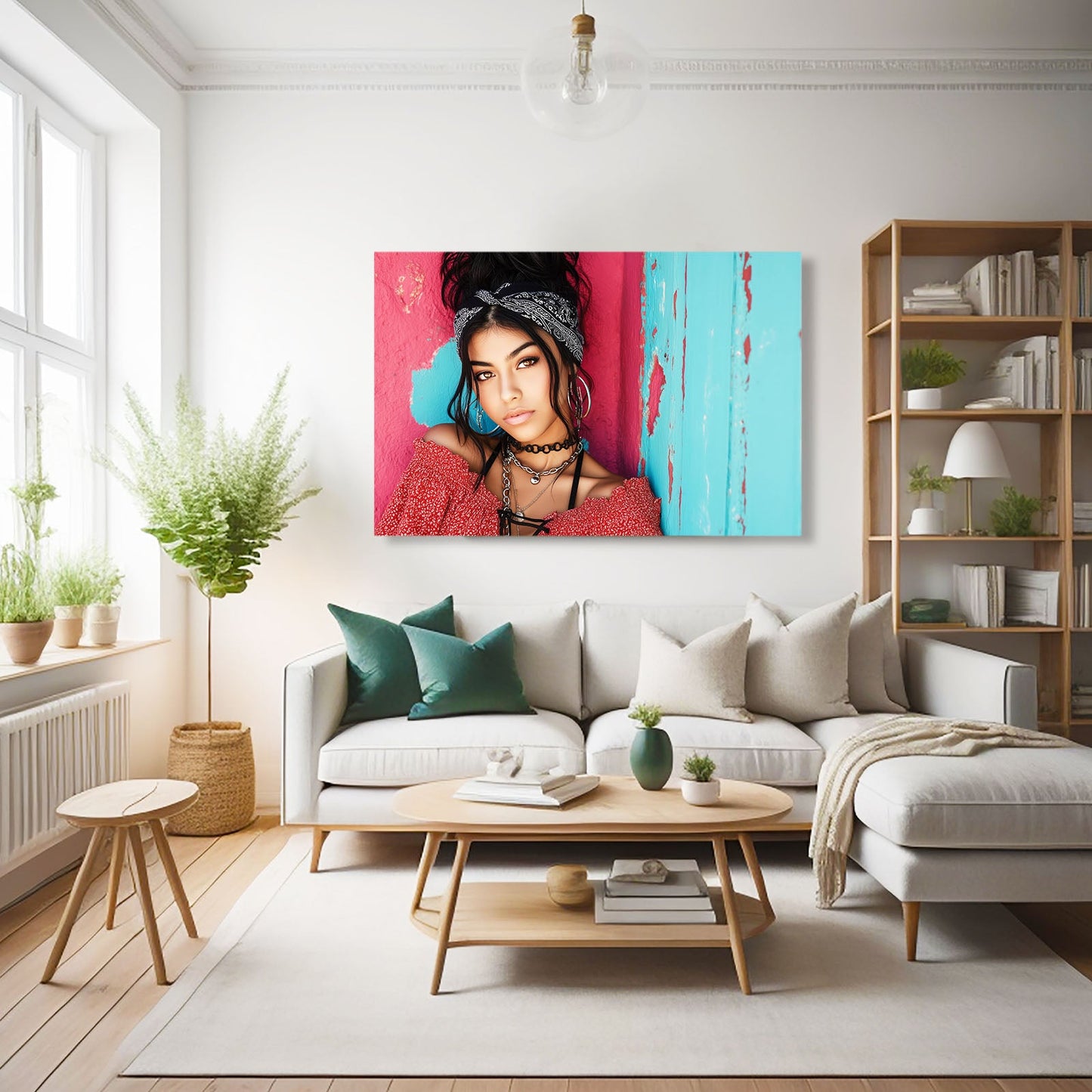 Boho Knit Photography Art Prints – above a white sofa in a bright scandi room