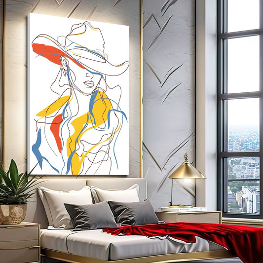 Boho Line Cowgirl Art — abstract canvas print in white tones, view 3