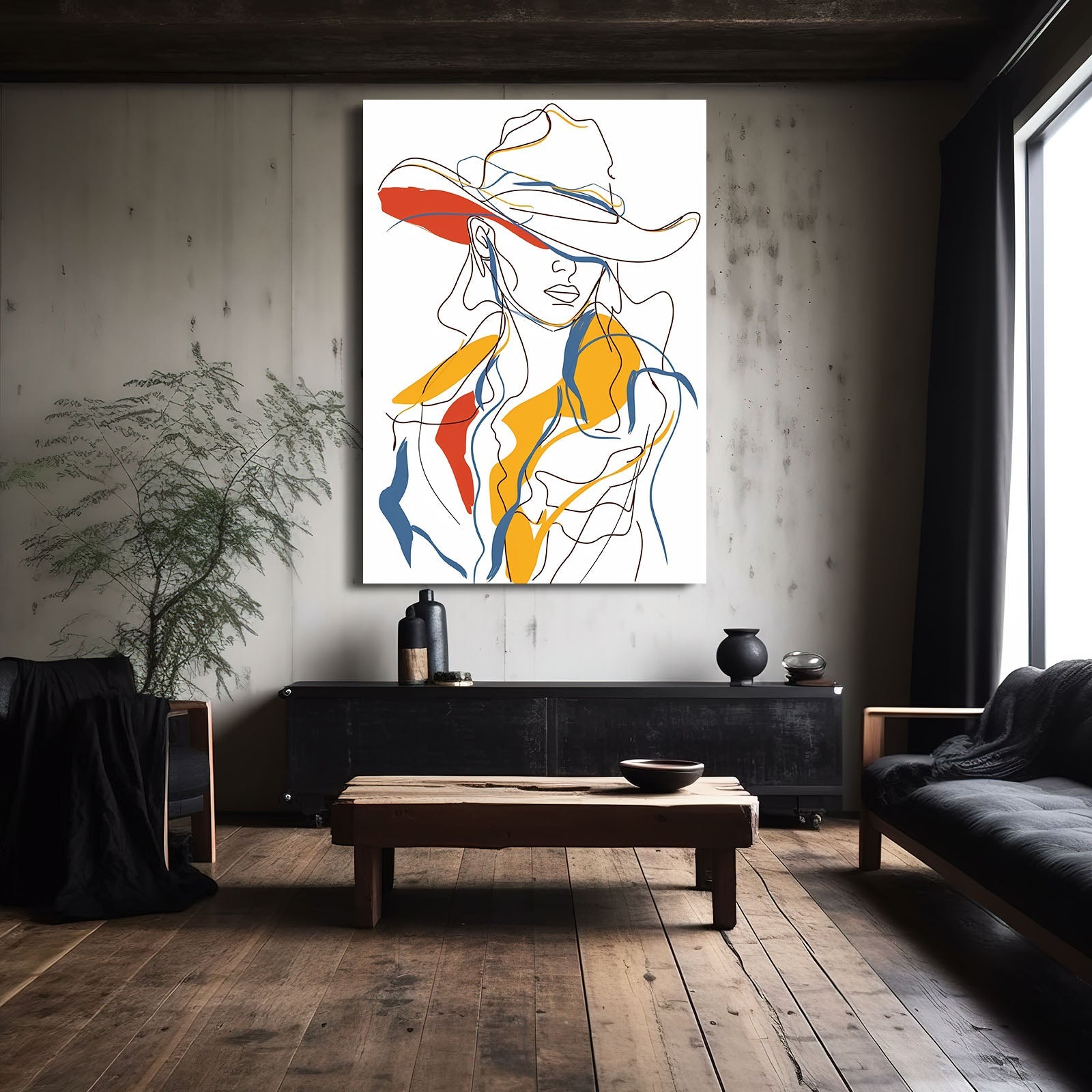 Boho Line Cowgirl Art