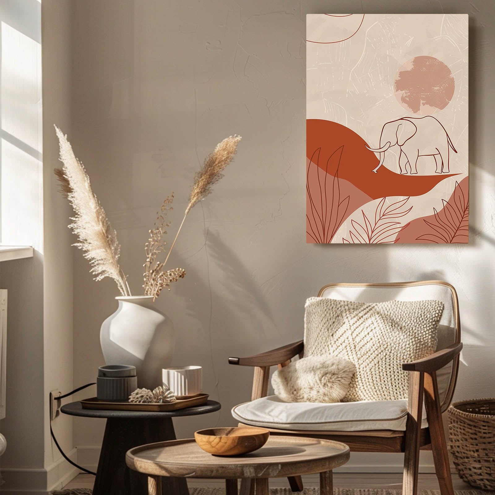 Boho Line Elephant Print