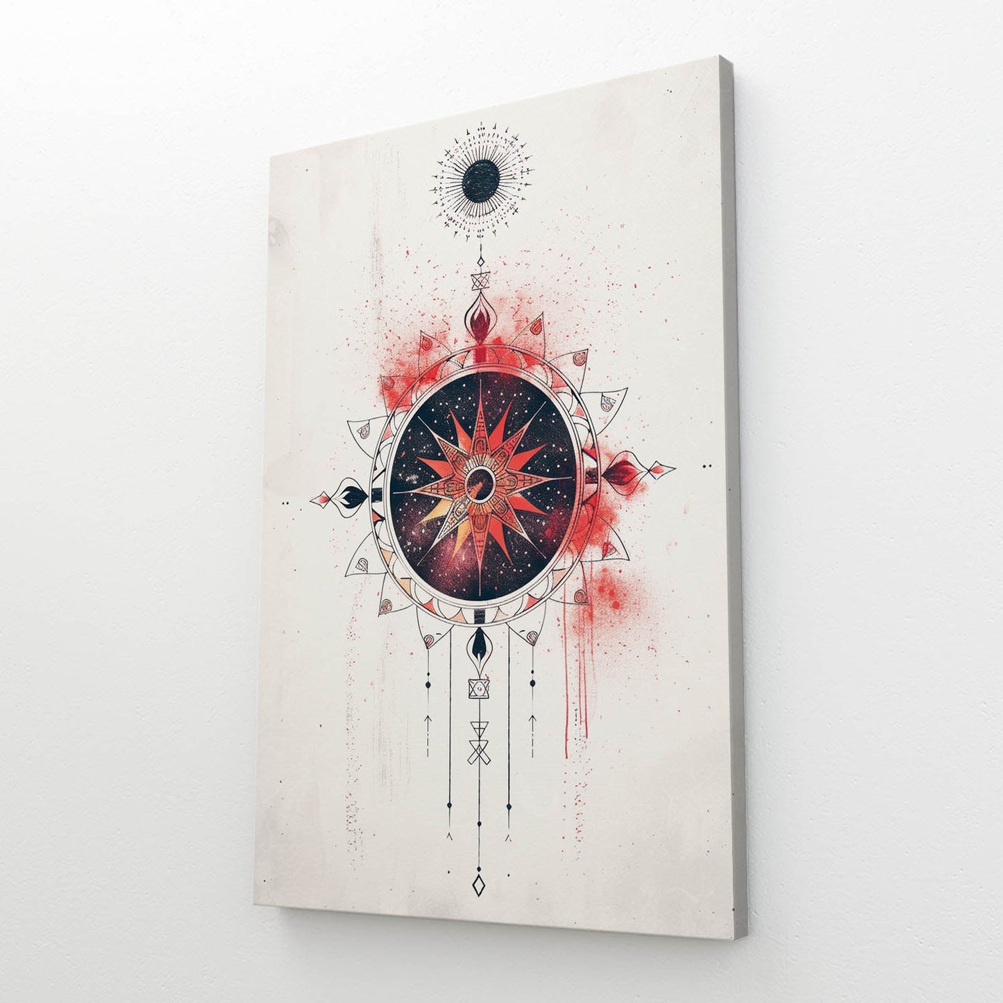 Boho Mandala Wall Art — geometric canvas print in white tones, view 2
