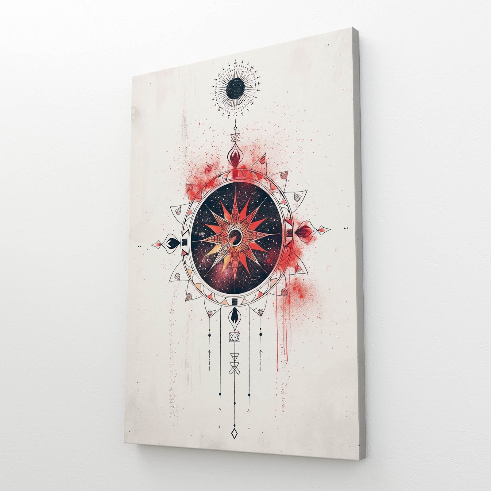 Boho Mandala Wall Art — geometric canvas print in white tones, view 2