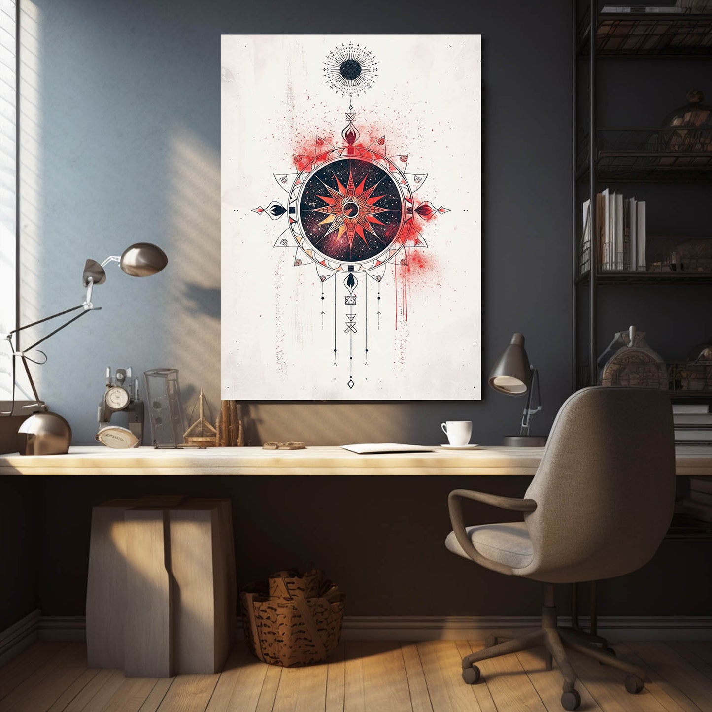 Boho Mandala Wall Art — geometric canvas print in white tones, view 4