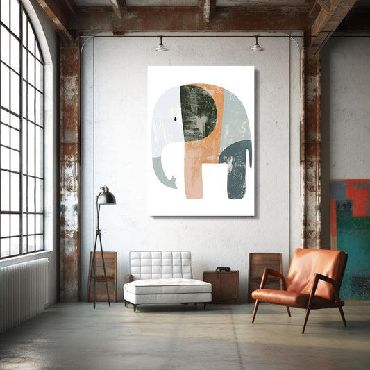 Boho Modern Elephant Canvas — botanical canvas print in white tones, view 3